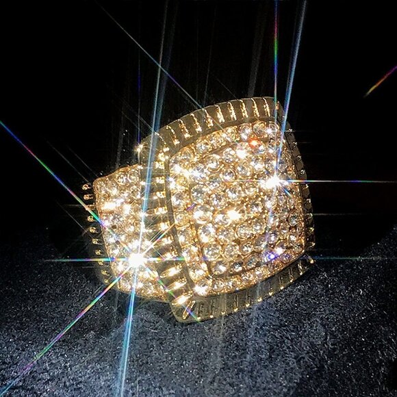 🔥Luxury Big Crystal Rhinestone CZ Wedding Iced Out Gold Plated Ring,UNVN12392 - Picture 11 of 12